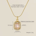 Goldene Edelstahlkette mit rechteckigem Anhänger und einem rosa Zirkonia-Stein - Rosa Zirkonia