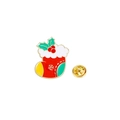 Christmas stocking enamel pin with holly leaf design and golden butterfly clutch back - Holly Leaf Christmas Stocking (CZ0858-3)