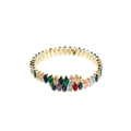 Detailed macro of gold-plated bracelet with multi-colored marquise zirconia crystals - Gold Color Bracelet / Multicolor/Gold