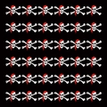 Cotton bandana featuring pirate skull pattern with red headbands on a black background - Pirate Skull - Black (N-09)