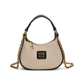 Mini crossbody tas voor kinderen in beige canvas met zwarte leren bies en gouden ketting - Zwart Beige