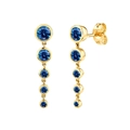 Elegant 18K gold earrings with five graduated round blue sapphires in a drop design - Blue (Gold Base)