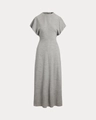 Classic grey knitted midi dress with cap sleeves and a slim waistline fit - S / Gray