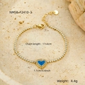 Detail of gold heart bracelet with blue enamel, zircon inlay and size parameters - 17+4cm / Gold Heart Blue Enamel(NMSB-F2410-3)