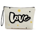 Pochette trucco in tela con scritta Love, pois dorati e cinturino da polso nero - Con Cinturino da Polso / Pois Brillantinati (xy-075-4)