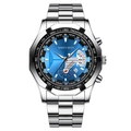 Men's chronograph watch with blue gradient dial, steel band and calendar display - Silver Steel Blue Dial