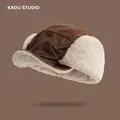 Brown corduroy aviator hat with warm sherpa lining and earflaps for winter protection - One Size (55-58cm) / Coffee