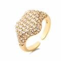 Close-up of 18K gold plated ring featuring micro-pave cubic zirconia and adjustable band - Adjustable Open / Gold Full Zirconia Heart