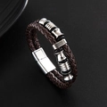 Vintage dark brown braided leather bracelet with stainless steel magnetic clasp for men - Brown Leather Silver Clasp