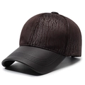 Men's dark brown PU leather baseball hat with textured finish and decorative stitching - Adjustable / Coffee