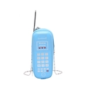 Retro sky blue mobile phone shaped crossbody bag with silver chain and heart details - Blue