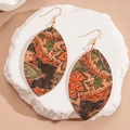 Orecchini pendenti in pelle bohémien con stampa etnica vintage e motivi geometrici - Fiore Marrone Forma di Foglia (2#)