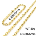 Golden stainless steel anchor chain jewelry set with necklace and bracelet - 5.3mm Width/20cm Bracelet / Gold
