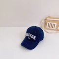 Close-up of Boston 1630 embroidery on a navy cotton baseball cap for children - Recommended 2-7 Years (48-53cm) / Navy Blue