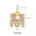 Golden letter M pendant with zircon stones for DIY necklaces with dimensions and weight - Letter M