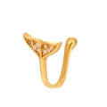 Gold whale tail non-pierced U-shaped nose cuff with sparkling cubic zirconia crystals - Gold Fishtail (G-106)