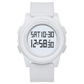 Detailed view of white digital sports watch with matte silicone strap and clear LCD display - White(0901)