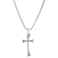 Vintage silberner Skelett-Kreuzanhänger an einer gothischen Box-Halskette für Damen - Gothic Stil Knochenkreuz (10836) / Antikzinn (10836)