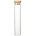 Vertical clear glass tube storage jar with wooden cork stopper on white background - Single Storage Jar