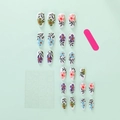 Kit di unghie finte floreali con 24 pezzi, adesivi in gelatina e una mini lima per unghie - Scatola Bianca da 24 Pezzi (Con Colla Gelatina + Lima)