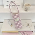 Quilted lavender plaid cotton cup carrier bag with soft heart texture and top handle - Purple
