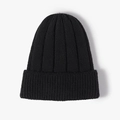 Gorro clásico de lana de punto negro con textura de canalé grueso y diseño de dobladillo - Negro
