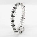 Minimalist geometric rhombus bangle with black and white zircon stones in silver finish - Black & White Gems (B00432-9)