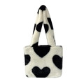 Sac fourre-tout en peluche à motif cœur noir et blanc avec texture fausse fourrure - Blanc avec cœur noir