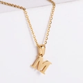 Minimalist 18k gold plated stainless steel necklace featuring a laser cut letter M pendant - Letter M