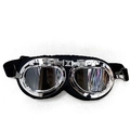 Detail of retro motorcycle goggles with silver metal frame and black leather padding - XL (58-60cm) / Closed Ski Goggles