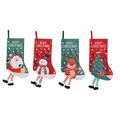 Set di 4 calze natalizie con gambe a cartone animato 3D, Babbo Natale e pupazzo di neve - Set di 4 calze natalizie a gamba lunga