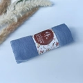 Blue pleated cotton scarf with floral paper packaging and handmade fashion label - Style #40