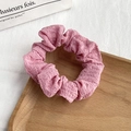 Pink seersucker floral scrunchie hair tie on wooden tray with sweet vintage aesthetic - 1# Pink Seersucker
