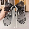 Clip de pelo con lazo de encaje negro, bordado floral y borlas de perlas colgantes - Pinza Lazo Encaje Negro con Borla de Perlas