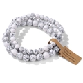 Elastic beaded bracelet set with white stone texture beads and gemstone label tag - 19cm 3-Piece Set - Howlite