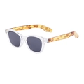 Retro square sunglasses with transparent frames, tortoiseshell temples and grey lenses - Transparent Frame Demi Leg Grey Lens