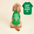 Green pet t-shirt with 'I Give Free Kisses' print and pink heart details for dogs - Dark Green Free Kiss
