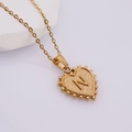 Golden heart pendant necklace with beaded edge and embossed letter N on matte finish - N (With Chain)