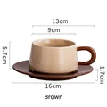 Juego de taza y plato de café nórdico de cerámica beige con asa marrón en contraste - 220ml / Marrón Oscuro