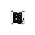 Lindo pin de esmalte con un gato negro asomándose de una caja de cartón blanca - Gato Negro en Caja (C2405-1)
