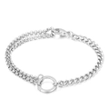 Mens stainless steel splice bracelet featuring asymmetric rings and pearl-style link chains - Spliced Chain Circular Style / Steel Color (KB128116-Z)