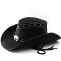 Cappello da cowboy classico in pelle nera con borchie argento e distintivo in metallo - M (56-58cm) / Nero(02)