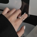 Minimalist silver geometric open ring featuring black zircon with adjustable design - Style 14 Adjustable Ring