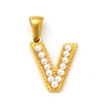 18k gold plated stainless steel letter V pendant with inlaid white round pearls - Letter V Style (SP723G-V)