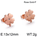 Minimalist four-leaf clover stud earrings in rose gold finish with clear stones - Rose Gold Style(KE86571-K)