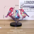Colorful painted three-bird desk ornament with black round base for home office decor - 3 Birds