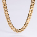 Detailed close-up of heavy gold-plated stainless steel Cuban link chain with high polish - 9.5mm Gold