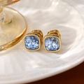 Elegant gold-plated stud earrings with square light blue crystal and micro-pave setting - Light Green