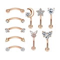 10-piece rose gold stainless steel piercing set with star moon and heart zircon studs - Rose Gold