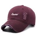 Distressed burgundy baseball cap with white Capital embroidery and vintage worn details - Adjustable / Burgundy
